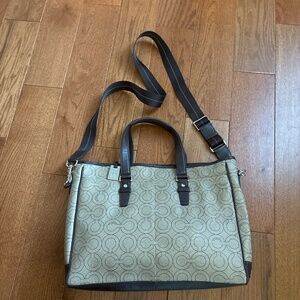 Coach Unisex Tan/Brown Leather Logo Laptop Crossbody Tote Bag Unisex